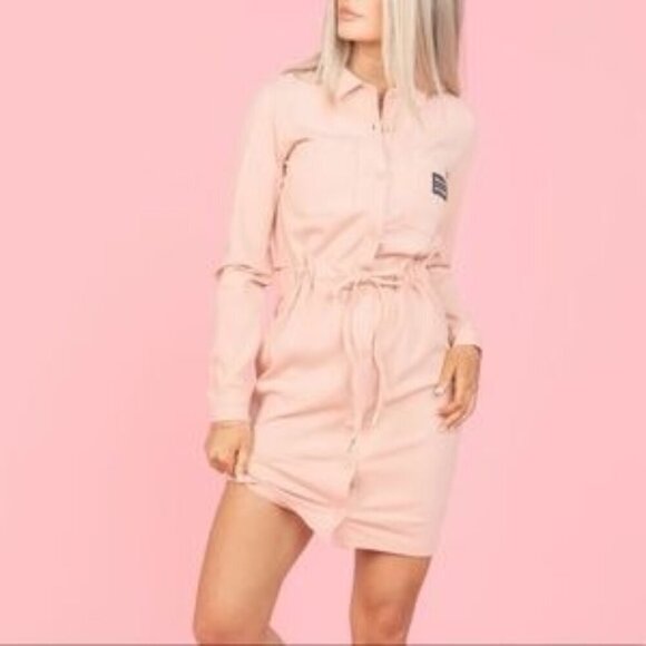 Juicy Couture Dresses & Skirts - Kittenish Juicy Couture Ribbed Stretch Dress Medium Long Sleeve Pink Drawstring